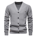 Slim fit heren gebreid vest met V-hals in grijs met getextureerd ruitpatroon - S / Grijs