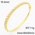 Gold plated 4mm titanium steel bangle with inlaid white round rhinestones and clasp - Hinged Uniform Zirconia Inlaid Style (KB210543-KSZ)
