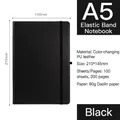 Classic A5 black hardcover notebook with elastic strap and 100 sheets of premium paper - A5(210x145mm) / Black