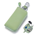 Custodia per chiavi auto in pelle verde con cerniera e anelli portachiavi interni - Verde Erba Chiaro