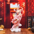 Traditional Chinese Dunhuang flying apsaras figurine in pink dress on wooden table - Manwu Dance Style (0005-3)
