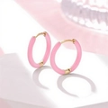Pink enamel and gold plated titanium steel hoop earrings for women stylish jewelry - Light Pink