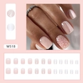 Uñas postizas cortas cuadradas degradadas rosa y blanco con purpurina, 24 piezas - Chica Suave (W518) - Estilo Pegamento
