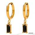 Gold hoop earrings with rectangular black zircon pendants in a classic four-claw setting - Gold Black Zirconia (KDE405)
