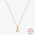 Detailed close-up of S925 sterling silver letter E pendant with textured gold and diamonds - Gold - Letter E