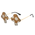 Brown mushroom-shaped rimless sunglasses with white polka dots and gold metal frame - Tea Lens