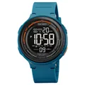 Waterproof digital sports watch in teal resin case with dual time and alarm features - Lake Blue