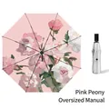 Parapluie pliant à motif pivoine rose avec revêtement argenté anti-UV protecteur - Pliant 3 Manuel Pivoine Rose - Revêtement Argent