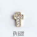 Gold cross alloy nail art accessory with sparkling rhinestones in 5x7.5mm size - Delicate Cross (ZS-1230)
