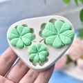 Three-cavity clover silicone mold for fondant and soap making with green leaf成品 - 3-Hole Four Leaf Clover / White