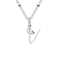 Silver stainless steel necklace featuring a stylized letter V pendant with a small heart. - Letter V / Silver