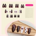 Set de uñas postizas stiletto largas con diseño de corazones granate y herramientas - Estilo Almendra Corazón Rojo Vino y Blanco (3XB1-13785)