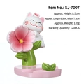 Simpatico gatto bianco porta cellulare con fiore rosa per decorazione da tavolo - 7007 Supporto per telefono gatto fiori di ciliegio
