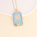 Vintage 18K gold plated rectangular sun pendant necklace with blue enamel and zircon - 3# Blue (The Sun)