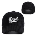 Cappellino da baseball in velluto a coste nero con ricamo 'Dad' bianco sul fronte - Regolabile / Nero DAD