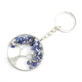 Silver wire handmade Tree of Life keychain with blue natural crystal stone chips - Round Blue Spot Stone