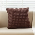 Brown textured square puff lattice pillow cover on a beige sofa with window light - 45x45cm / Khaki