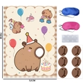 Capybara party game set with large poster, eye masks and nose stickers for kids - Pin the Tail Game Poster-Capybara