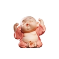 Pink robe laughing Buddha desktop figurine with hands raised on white background - 1222-2 Stretching Monk (Medium)