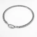 Polished stainless steel curb chain necklace with a large silver spring carabiner clasp - All Silver Necklace