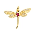 Golden dragonfly pendant with red teardrop stone and clear crystals on white background - Tear Drop Red Zircon Black Eye Dragonfly Style (28)