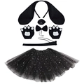 Panoplie de déguisement de chien noir pour enfants avec serre-tête tutu et gants pattes - Ensemble Chien Noir 6 Pièces