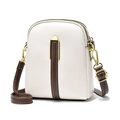 Petit sac bandoulière en cuir ivoire avec sangle verticale marron et boucle dorée chic - Blanc