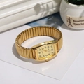 Rectangular quartz watch with gold stretch band and champagne dial for elderly - Women's Gold Dial / Gold