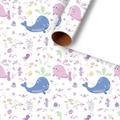 Marine life themed gift wrapping paper roll with whales and sea stars for gift wrapping - Whale