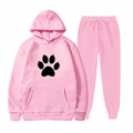 Pink hooded sweatshirt and sweatpants set with black paw print design on front - S / Pink Paw Print (13)