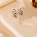 Polished silver stainless steel hoop earrings with solid 3D heart pendants on silk fabric - Silver/Steel Color Ear Buckle (B310)