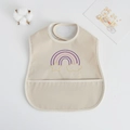 Waterproof baby bib with rainbow print and crumb catcher pocket in beige color - Pu Bib (double-layer Pocket) - Nebula Rainbow / One Size