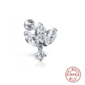 Detail of S925 sterling silver ear stud with marquise gems and a threaded ball back - #18 Leaf Design / Platinum-Single
