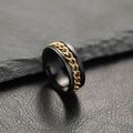 Black matte spinner ring for men with gold chain inlay and gear edge design - Black with Gold Chain