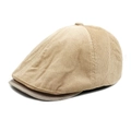 Vista detallada de una gorra plana de pana beige con visera de cuero marrón en contraste - M (56-58cm) / Beige