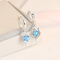 Elegant heart-shaped silver earrings featuring sky blue crystals and white cubic zirconia - Blue Diamond Sparkling Heart-shaped Earrings Led-93