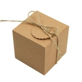 7x7x7cm square kraft paper favor box with natural hemp rope and small gift tag - 7x7x7cm / Brown Kraft with Round Tag