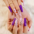 Unghie finte Halloween viola glitter e rosa pastello con motivi 3D di zucca e fantasma - Stile Fantasma Zucca Glitter Viola (JP1245)