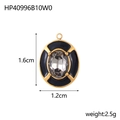 Detail of golden enamel oval pendant with grey zircon, measuring 1.6cm by 1.2cm - Black Oval Pendant (HP40996B10W0) / Black Enamel Grey Stone Pendant