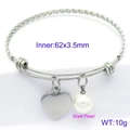 Silver twisted cable bracelet with heart charm and shell pearl in adjustable size - Silver Heart & Shell Pearl Style (KB116544-KFC)