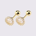 Golden sunburst halo stud earrings with round clear zircon and secure screw back - Gold Halo Zirconia