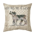 Linen blend throw pillow cover with fox terrier dog print and YOU HAD ME AT WOOF text - Style 9