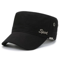 Classic black cotton cadet cap for men with metal Sport badge and side ventilation holes - Adjustable / Black