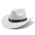 Détail d'un chapeau de cowboy blanc en laine avec bandeau en cuir et pierres turquoise - M (56-58cm) / Blanc