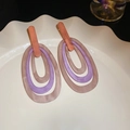 Detailed close-up of geometric resin earrings in purple and pink tones on a white ceramic plate - 15# Silver Pin-Pink-Purple