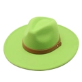 Klassischer lindgrüner Fedora-Hut aus Wollfilz mit braunem, besetztem Kunstlederband - Verstellbar / Fruchtgrün
