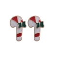 Festive Christmas candy cane stud earrings in vibrant red and white enamel finish - Candy Cane Style (F1333-4)