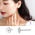 Minimalist S999 sterling silver flower stud earrings for women with stamped logo - Hollow Flower Stud