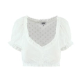 Weißes Crop-Top mit Stickerei, Puffärmeln und Rüschenausschnitt für Damen - S / Tops