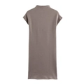 Minimalist sleeveless mock neck shift dress in mocha brown knit with high-quality finish - S / Khaki